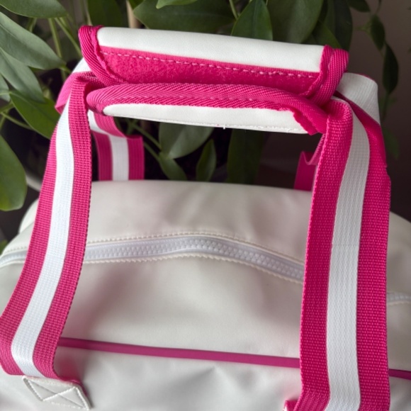 Monaco Vegan Leather Pickleball Sling Backpack, White with Pink Accents - Picture 8 of 8